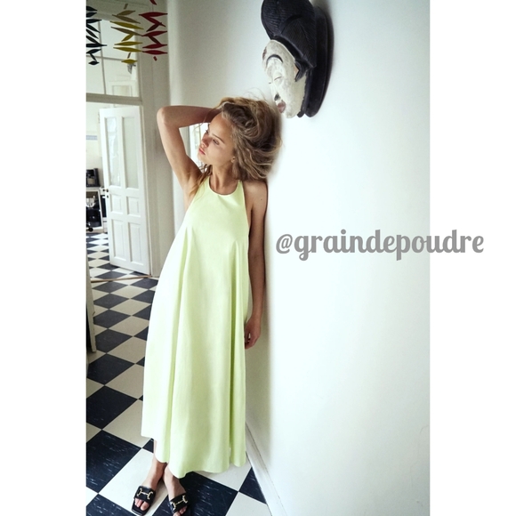 Rare! Zara Pastel Green Cotton Halter Tent Full Swing Dress L